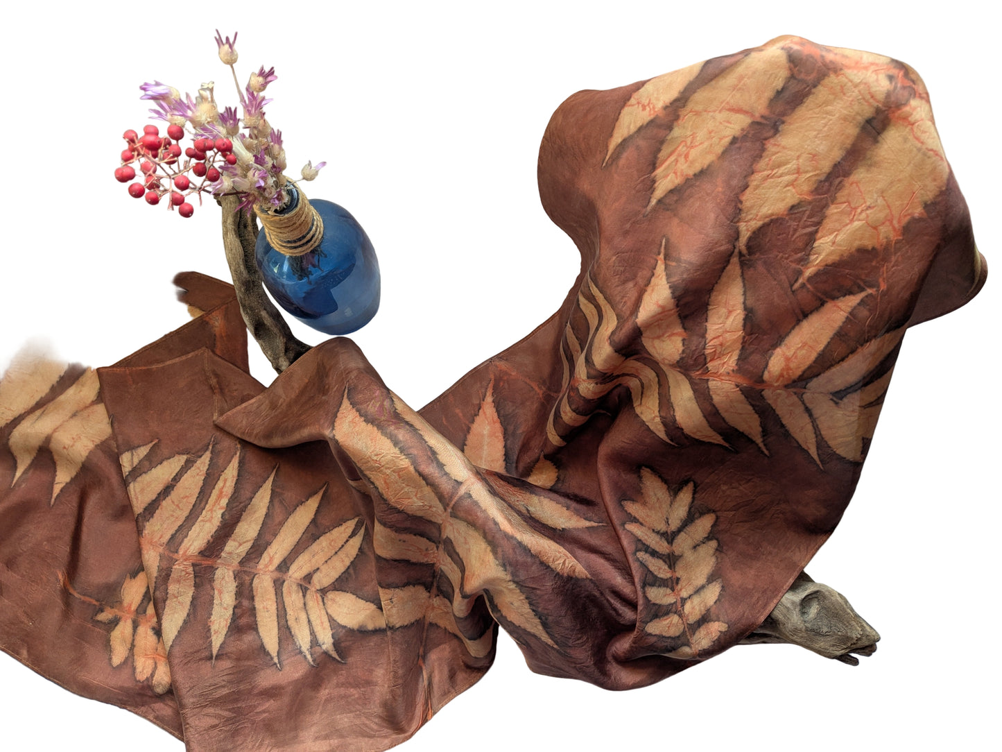 Rusty red colored natural silk scarf