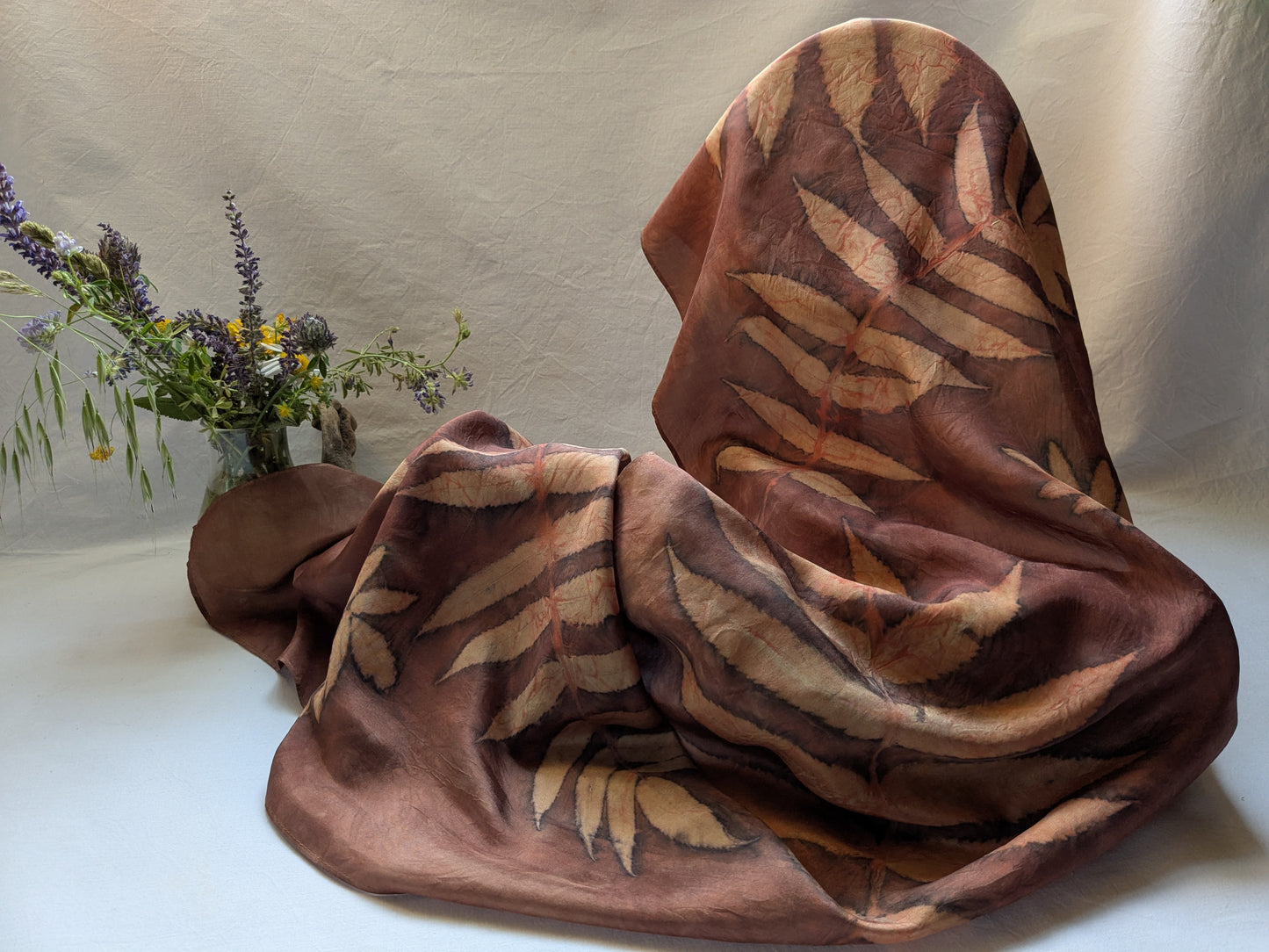 Rusty red colored natural silk scarf