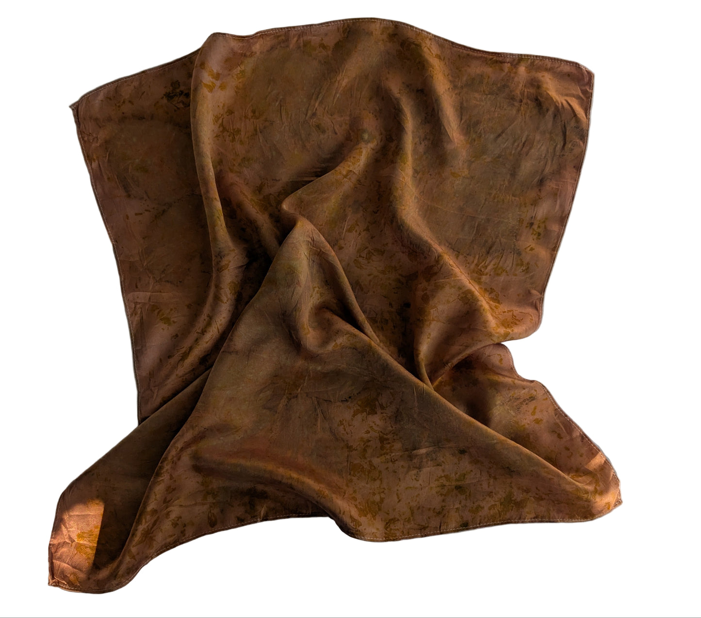 Eco-Dyed Madder Silk Scarf with Leaf Prints