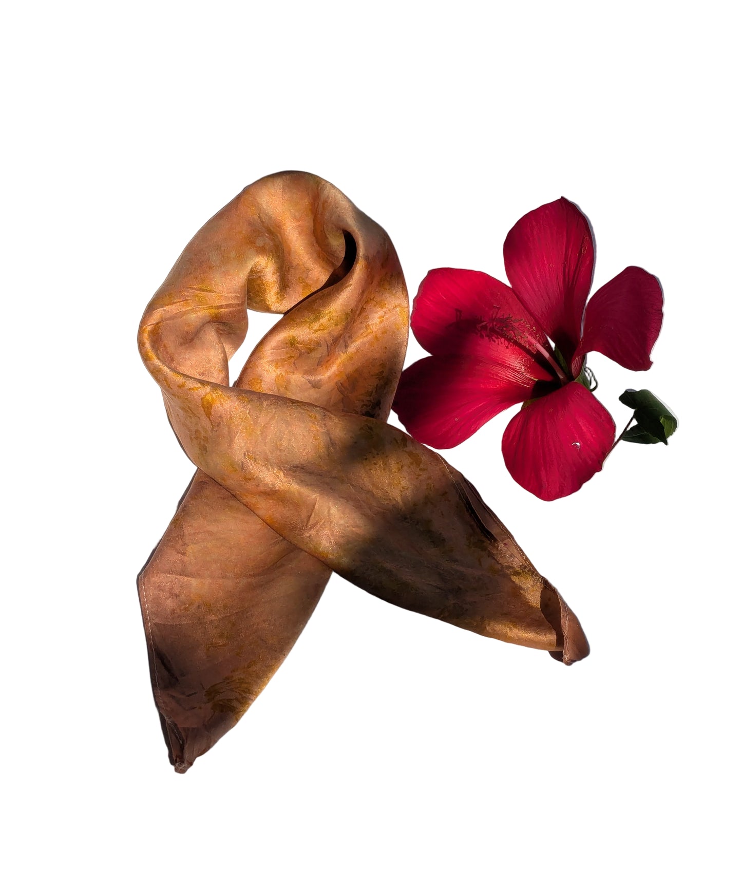 Eco-Dyed Madder Silk Scarf with Leaf Prints