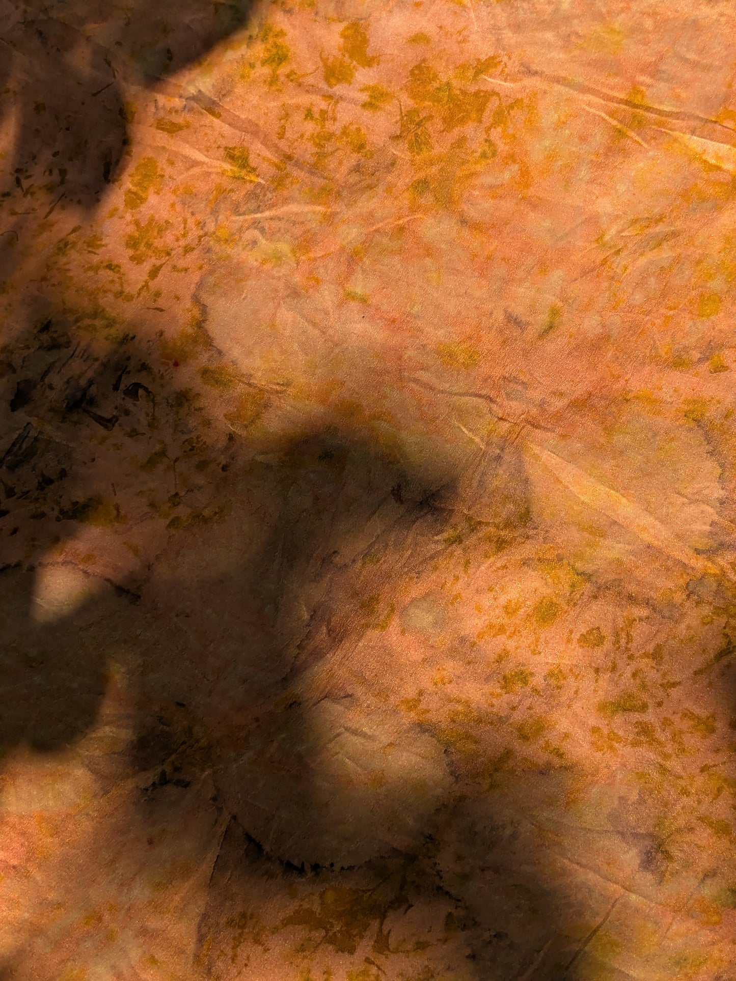 Eco-Dyed Madder Silk Scarf with Leaf Prints