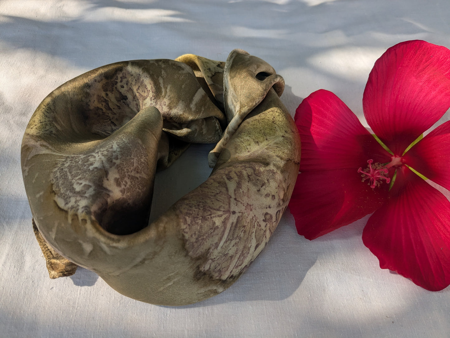 Eco-Dyed Pomegranate Silk Scarf with leaf Prints