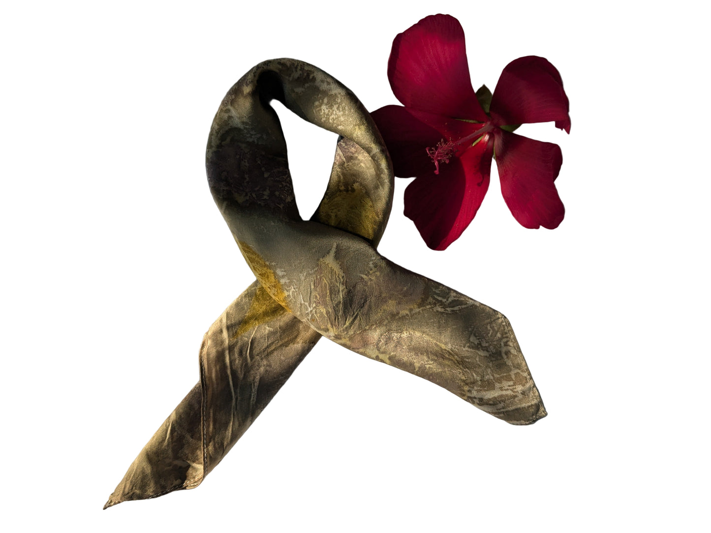 Pomegranate dyed silk scarf, eco printed with geranium leaves