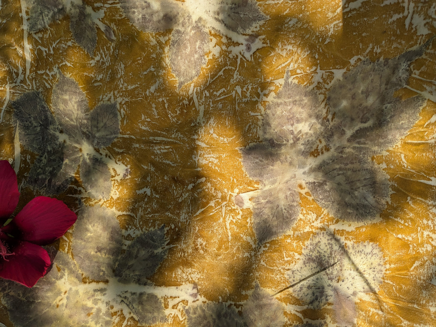 Blackberry leaves eco-printed natural silk scarf