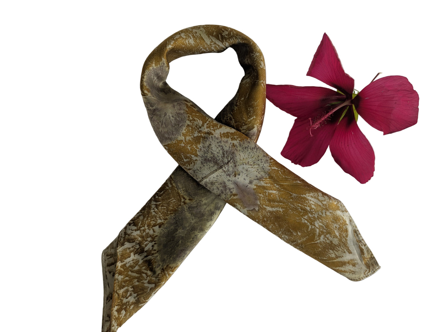 Blackberry leaves eco-printed natural silk scarf