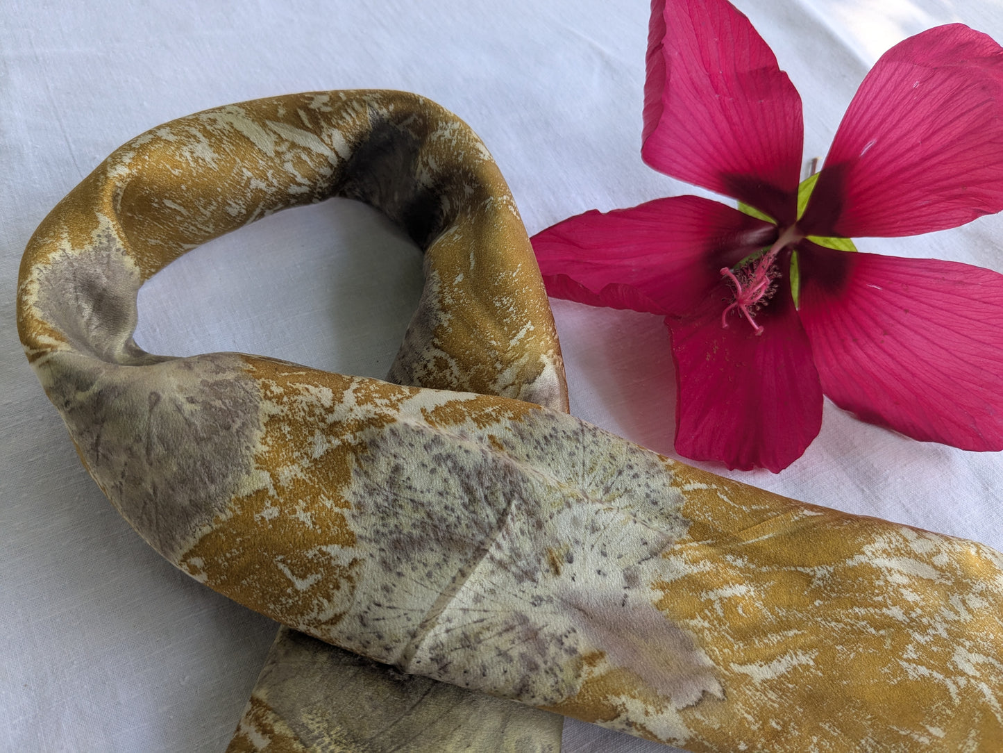 Blackberry leaves eco-printed natural silk scarf