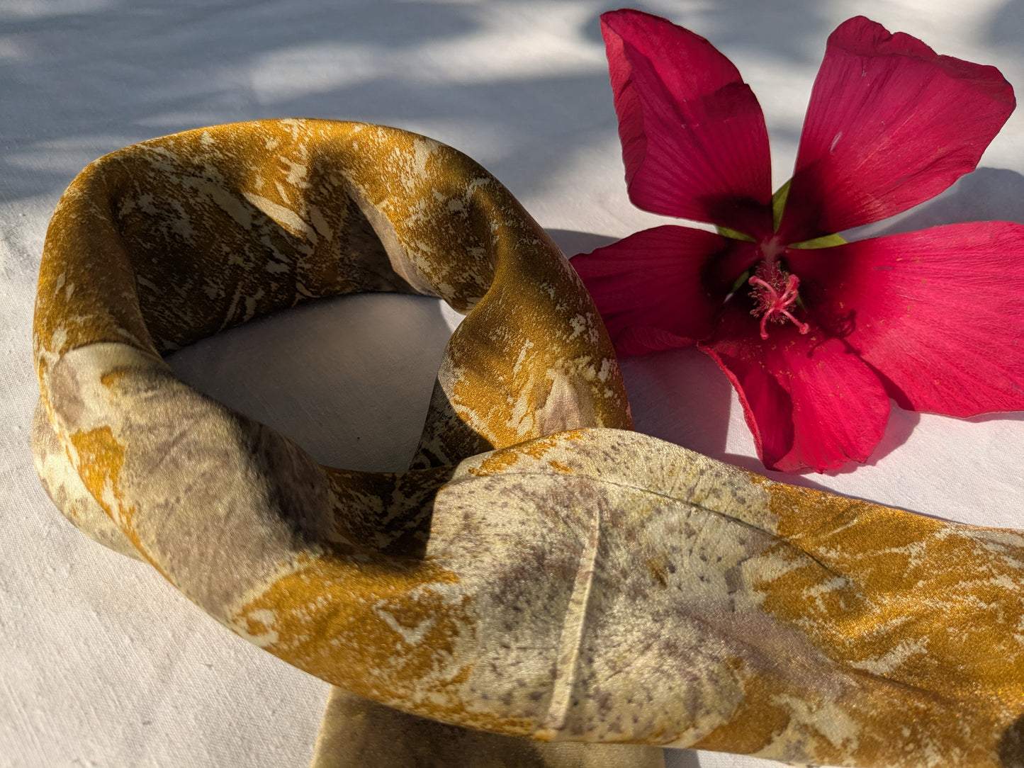 Blackberry leaves eco-printed natural silk scarf