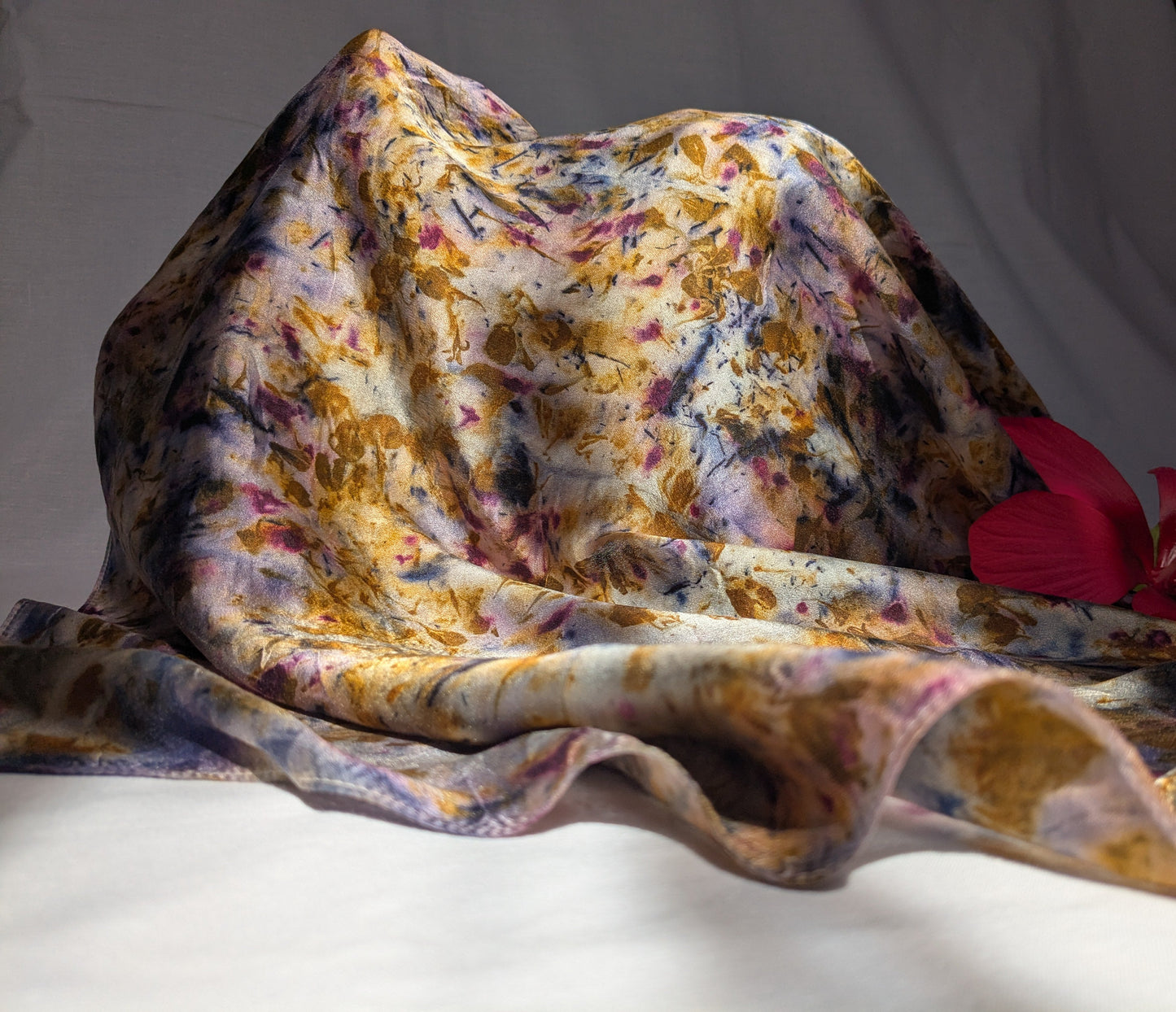 Natural silk scarf with purple hues