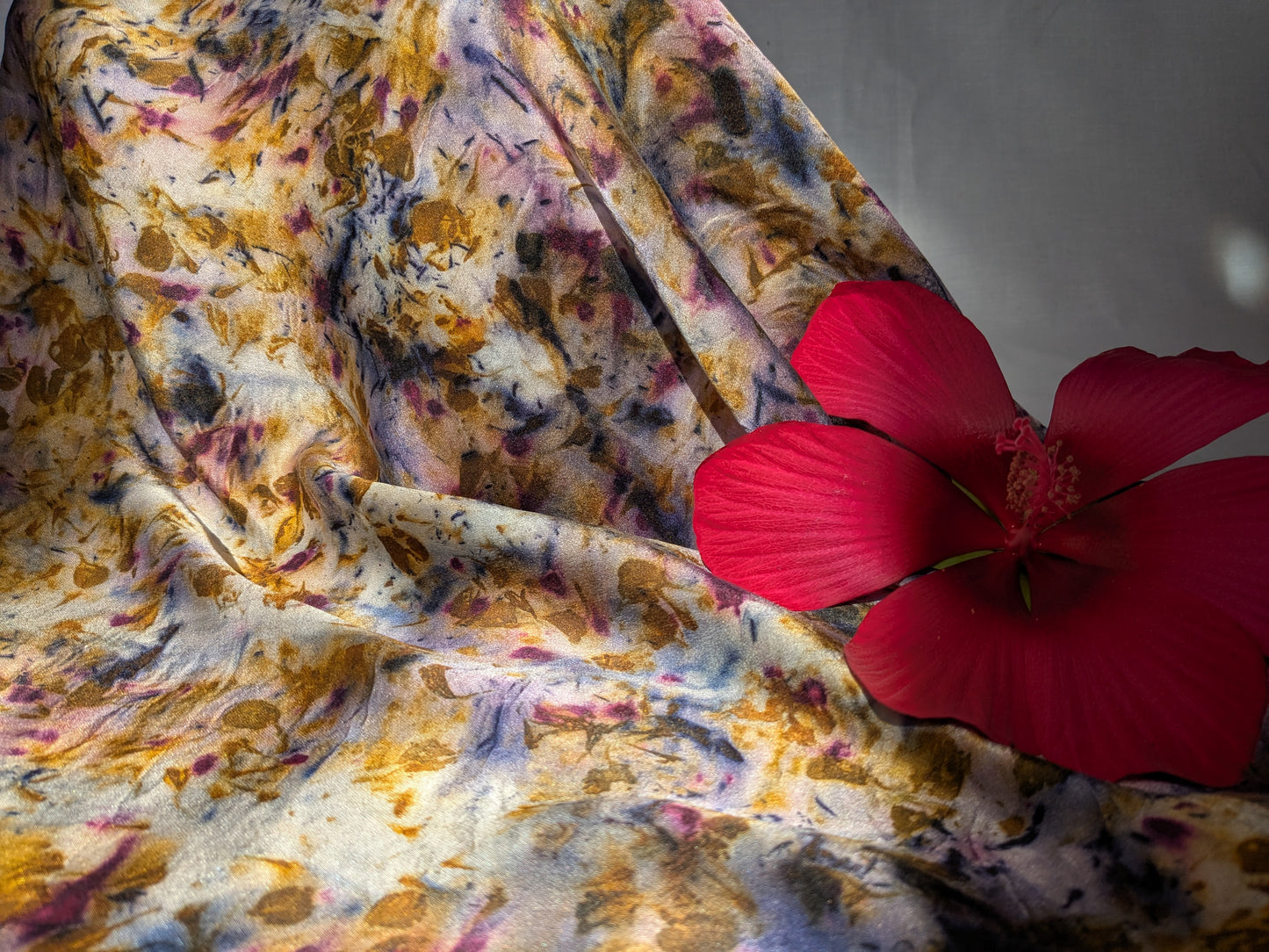 Natural silk scarf with purple hues