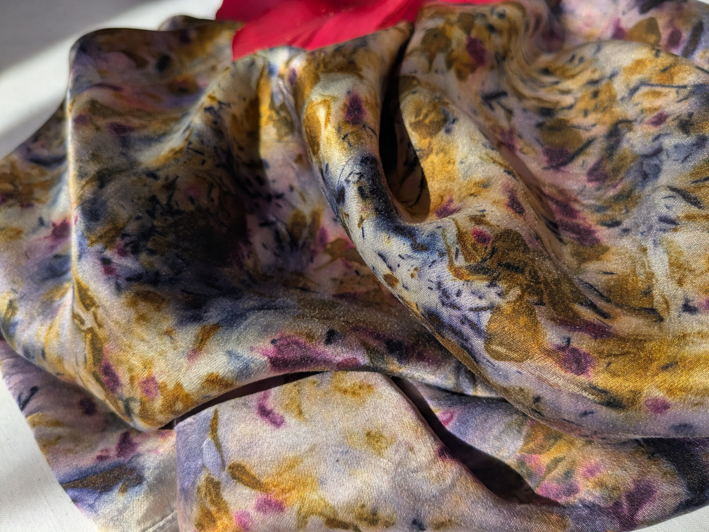 Natural silk scarf with purple hues