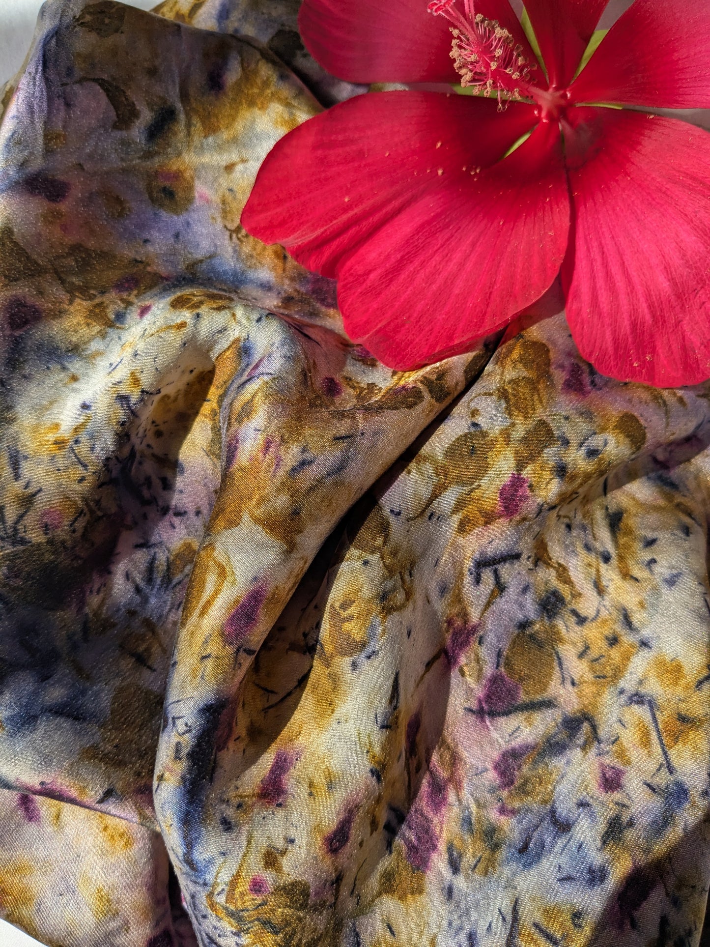 Natural silk scarf with purple hues