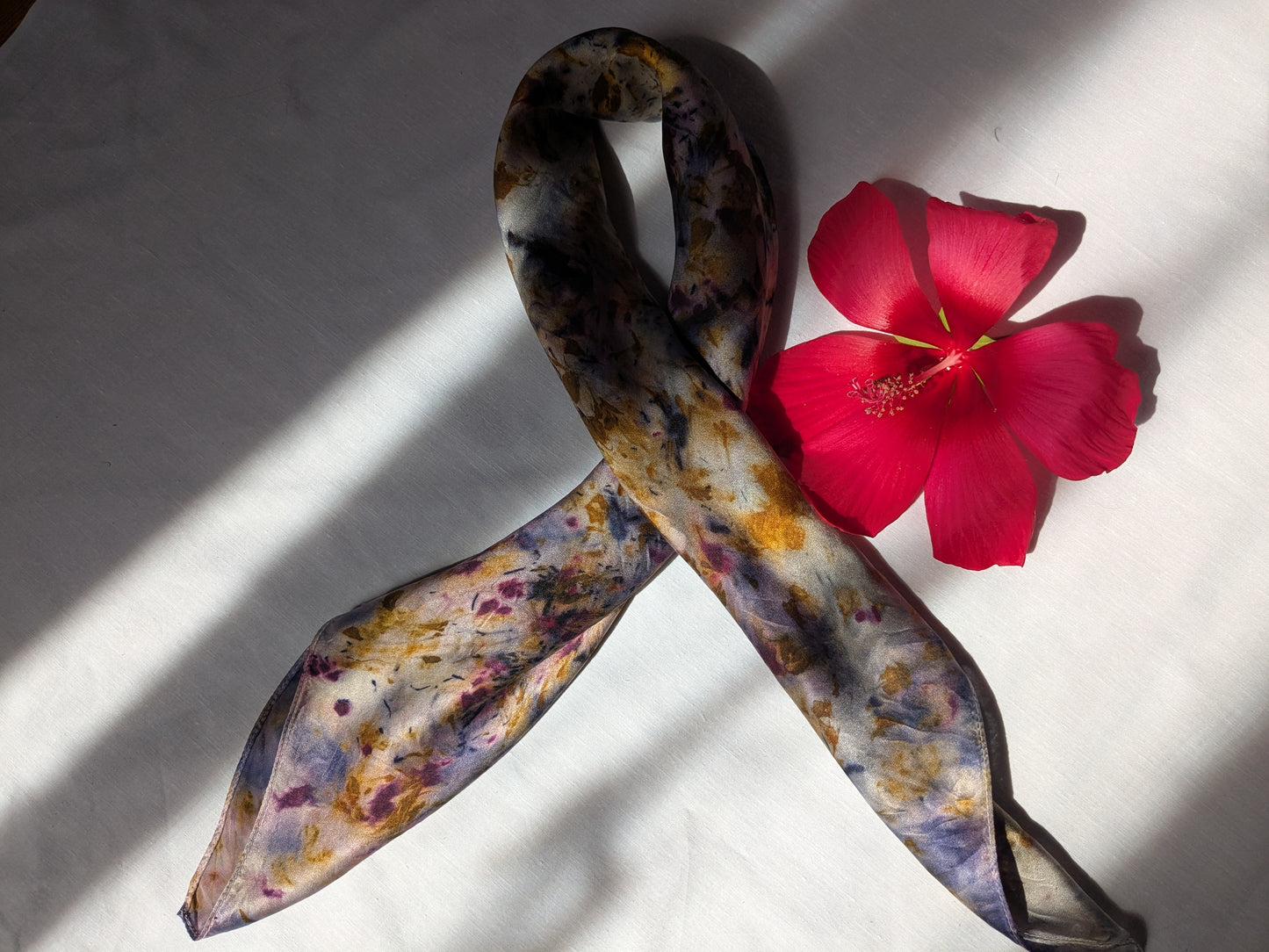 Natural silk scarf with purple hues