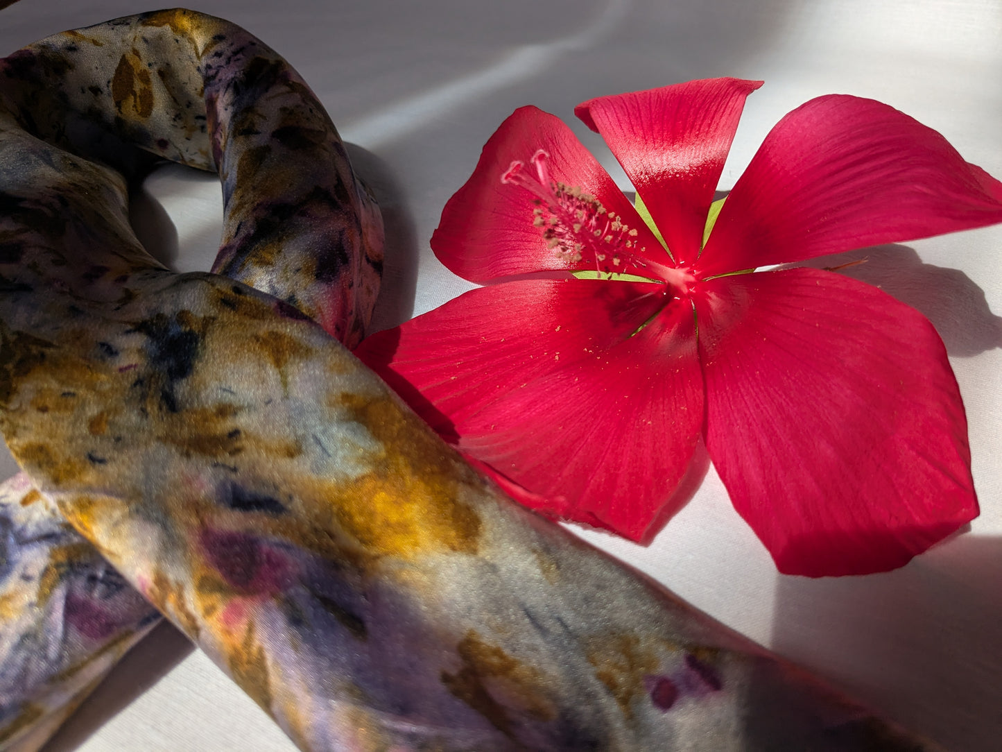 Natural silk scarf with purple hues