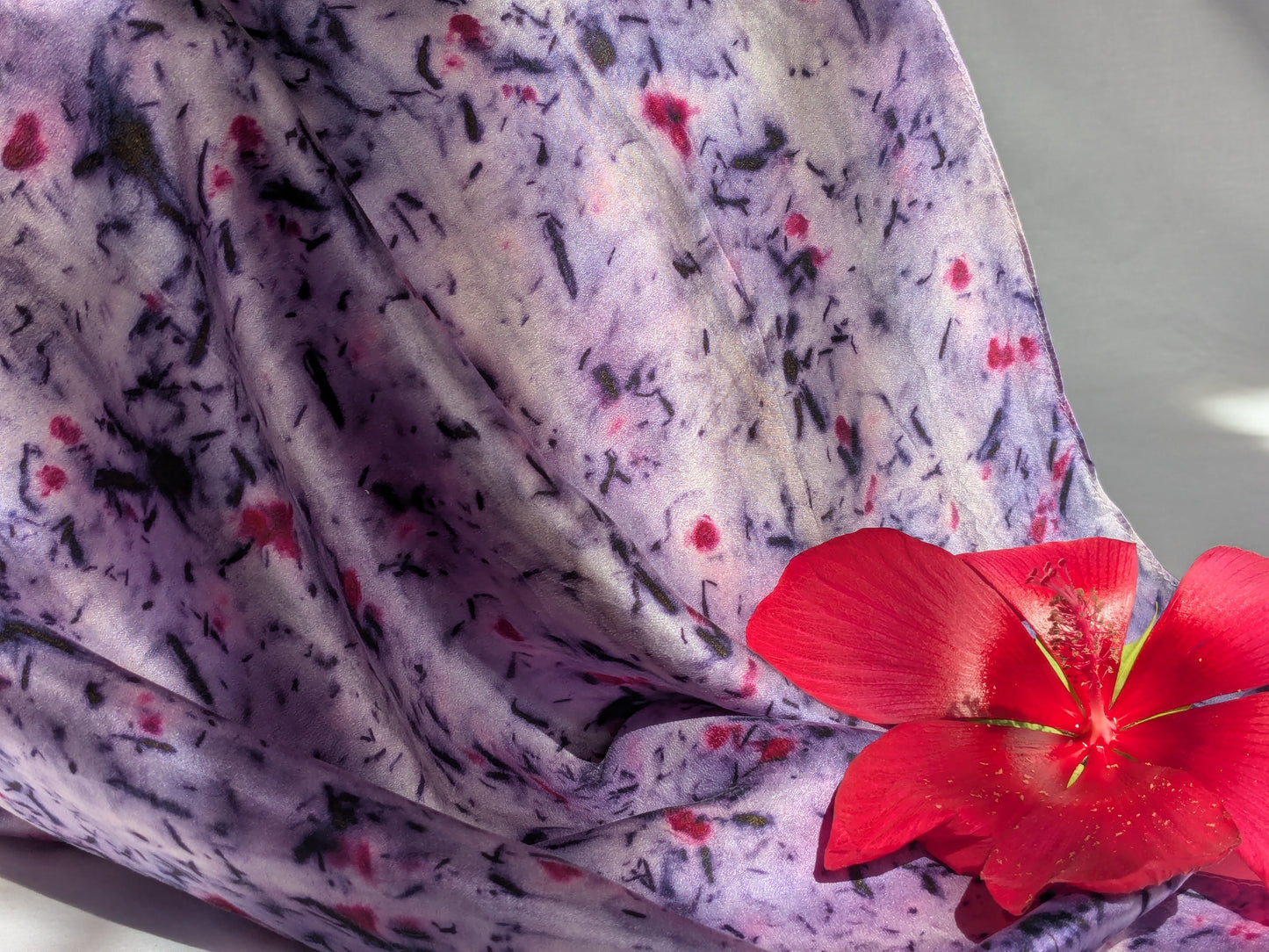 Botanical Eco Print Silk Scarf: Logwood & Marigold Dyed