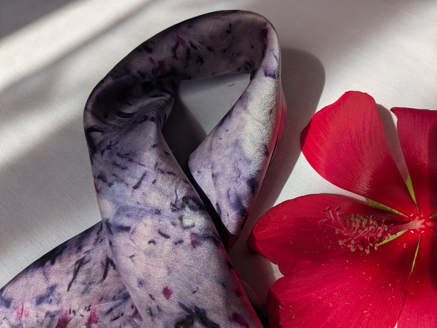 Botanical Eco Print Silk Scarf: Logwood & Marigold Dyed