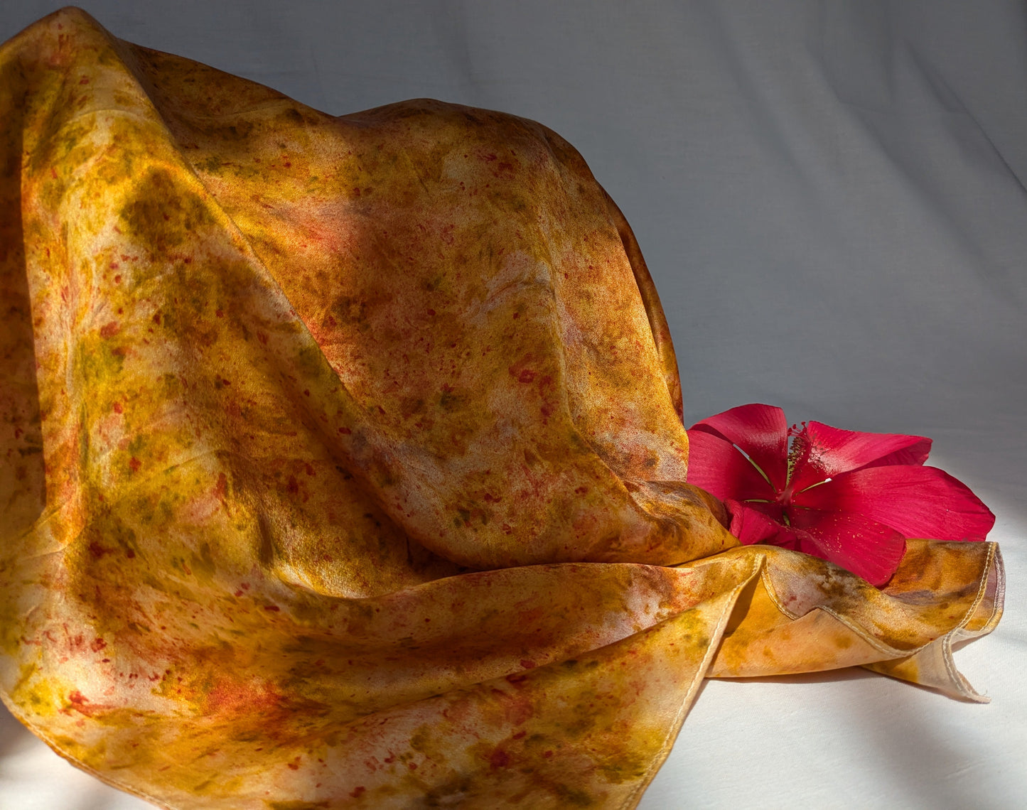 Botanical Dyed Silk Scarf: Onion, madder & Marigold Dyed