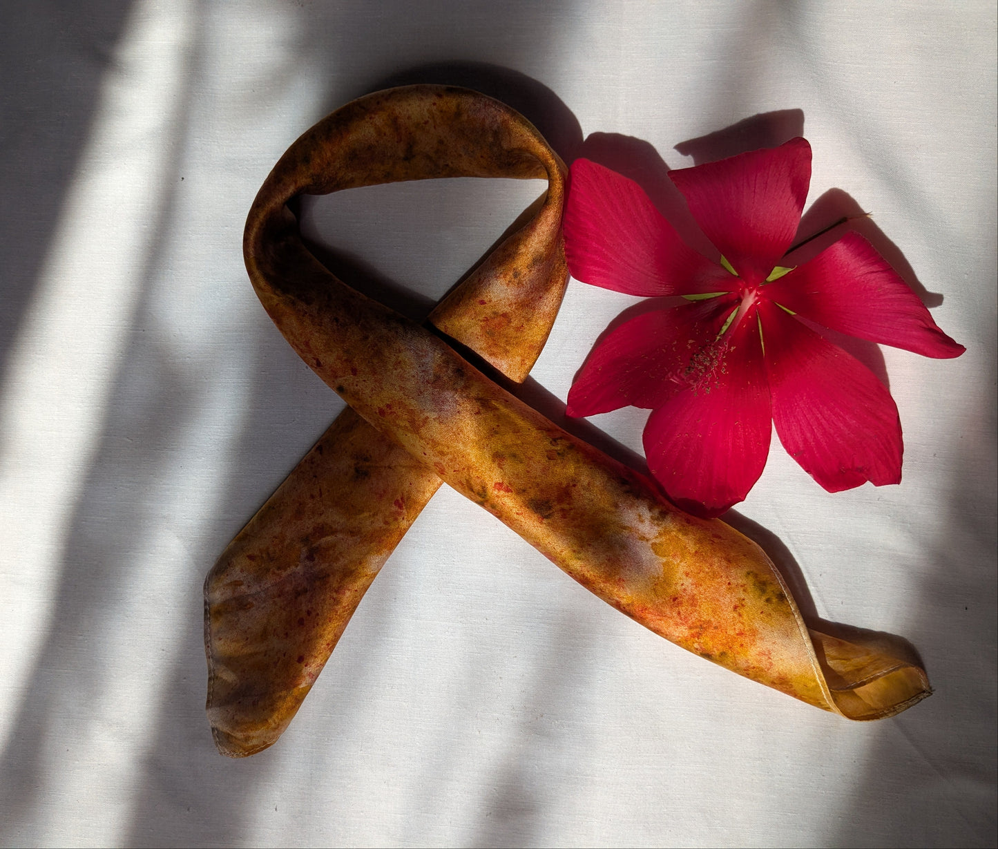 Botanical Dyed Silk Scarf: Onion, madder & Marigold Dyed