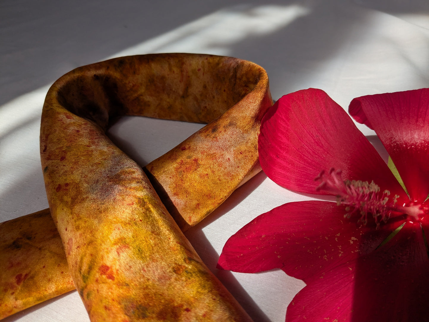 Botanical Dyed Silk Scarf: Onion, madder & Marigold Dyed