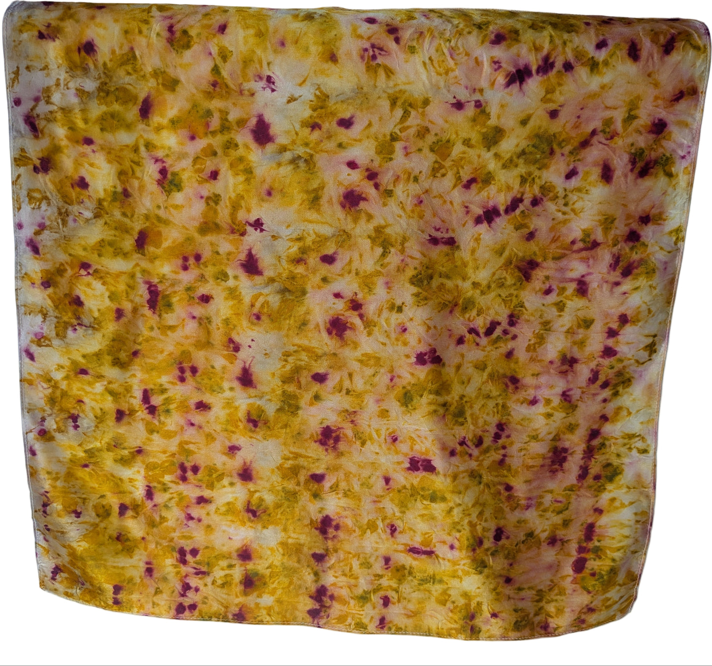 Plant dyed natural silk satin scarf, cochineal, logwood and marigolds