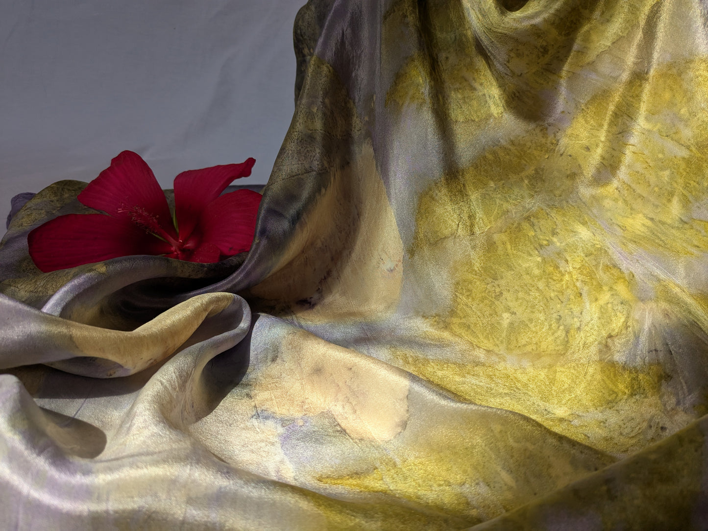 Eco-Dyed logwood Silk Scarf with Sumac Leaf Prints