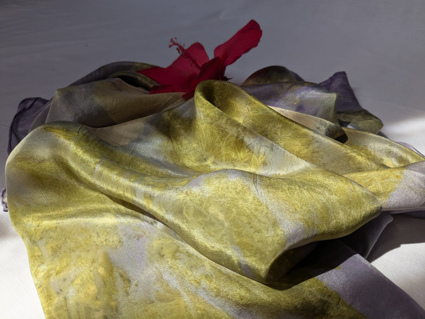Eco-Dyed logwood Silk Scarf with Sumac Leaf Prints