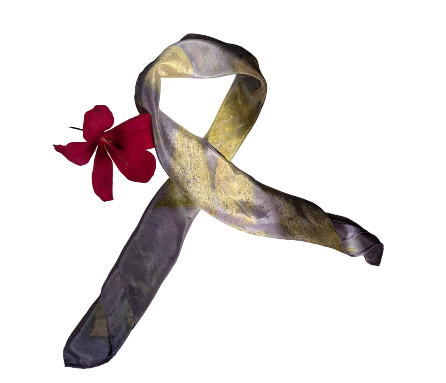 Eco-Dyed logwood Silk Scarf with Sumac Leaf Prints