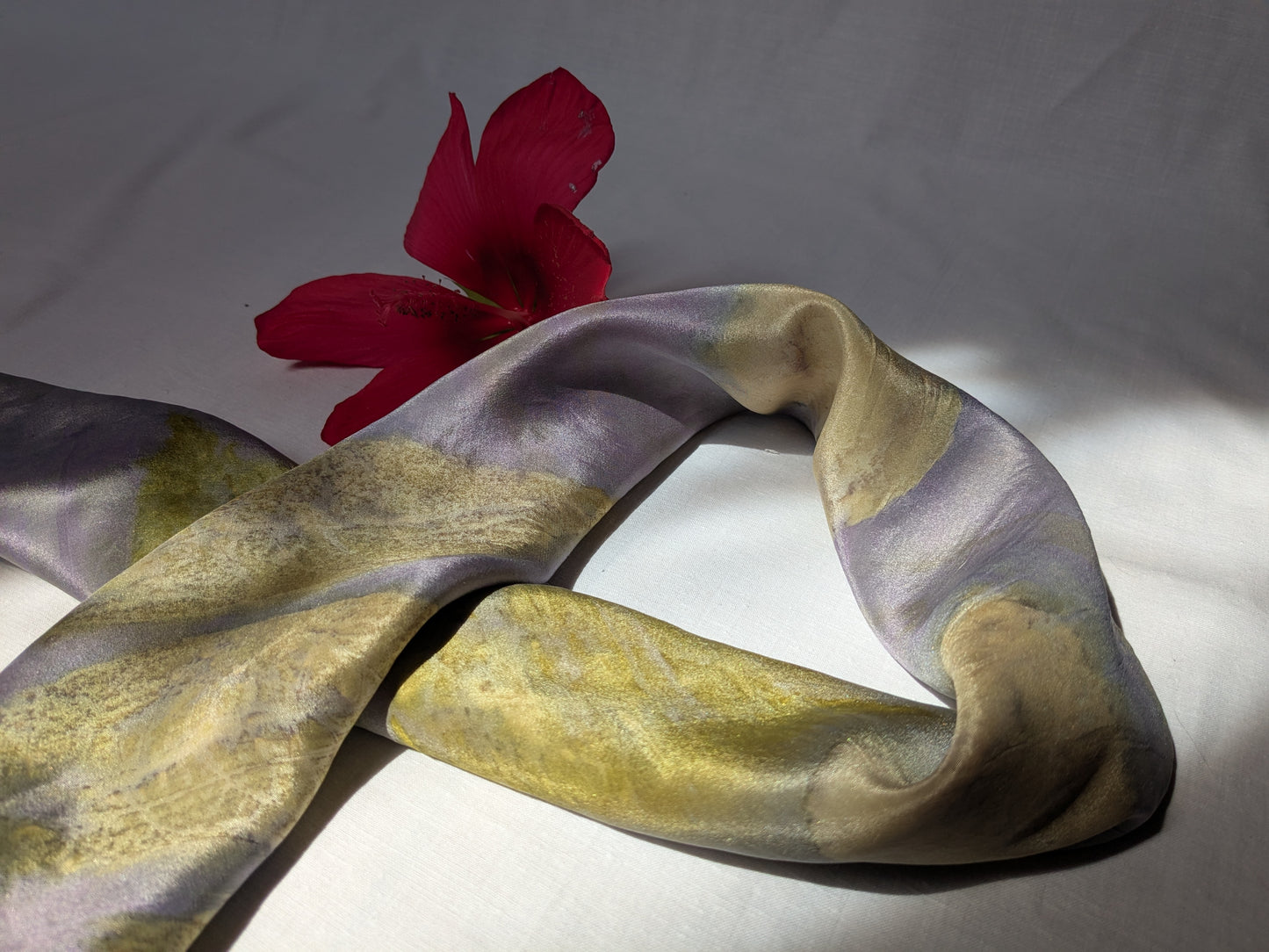 Eco-Dyed logwood Silk Scarf with Sumac Leaf Prints