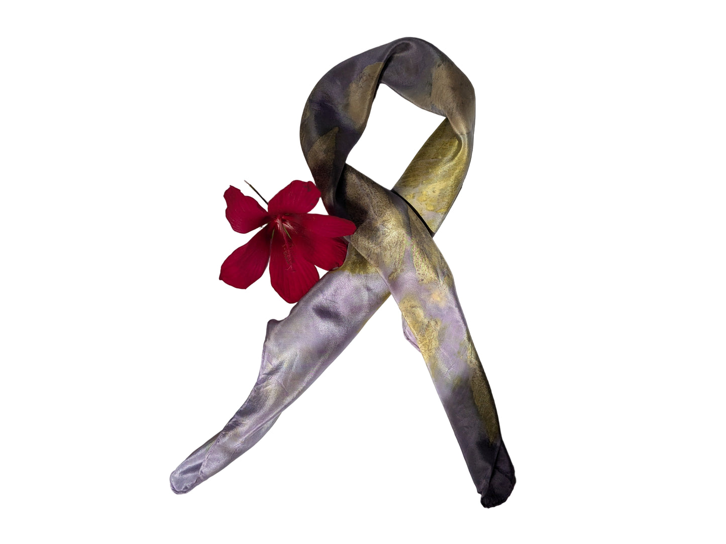 Eco-Dyed logwood Silk Scarf with Sumac Leaf Prints