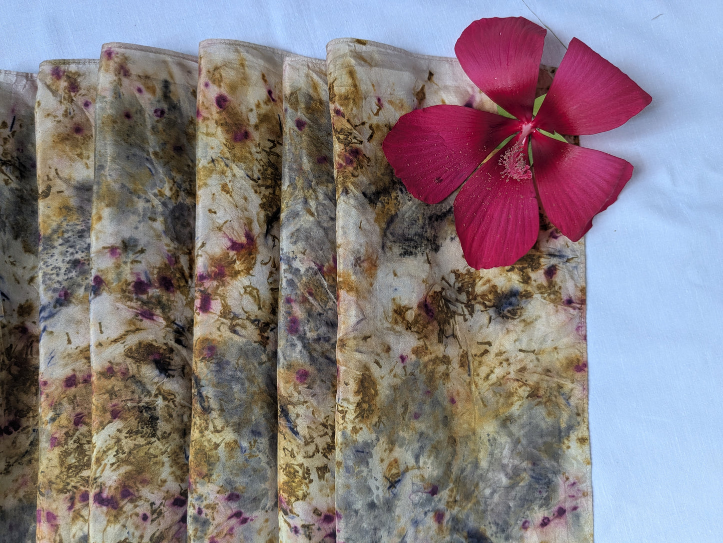 Abstract leaf print and flower dyes, natural silk scarf