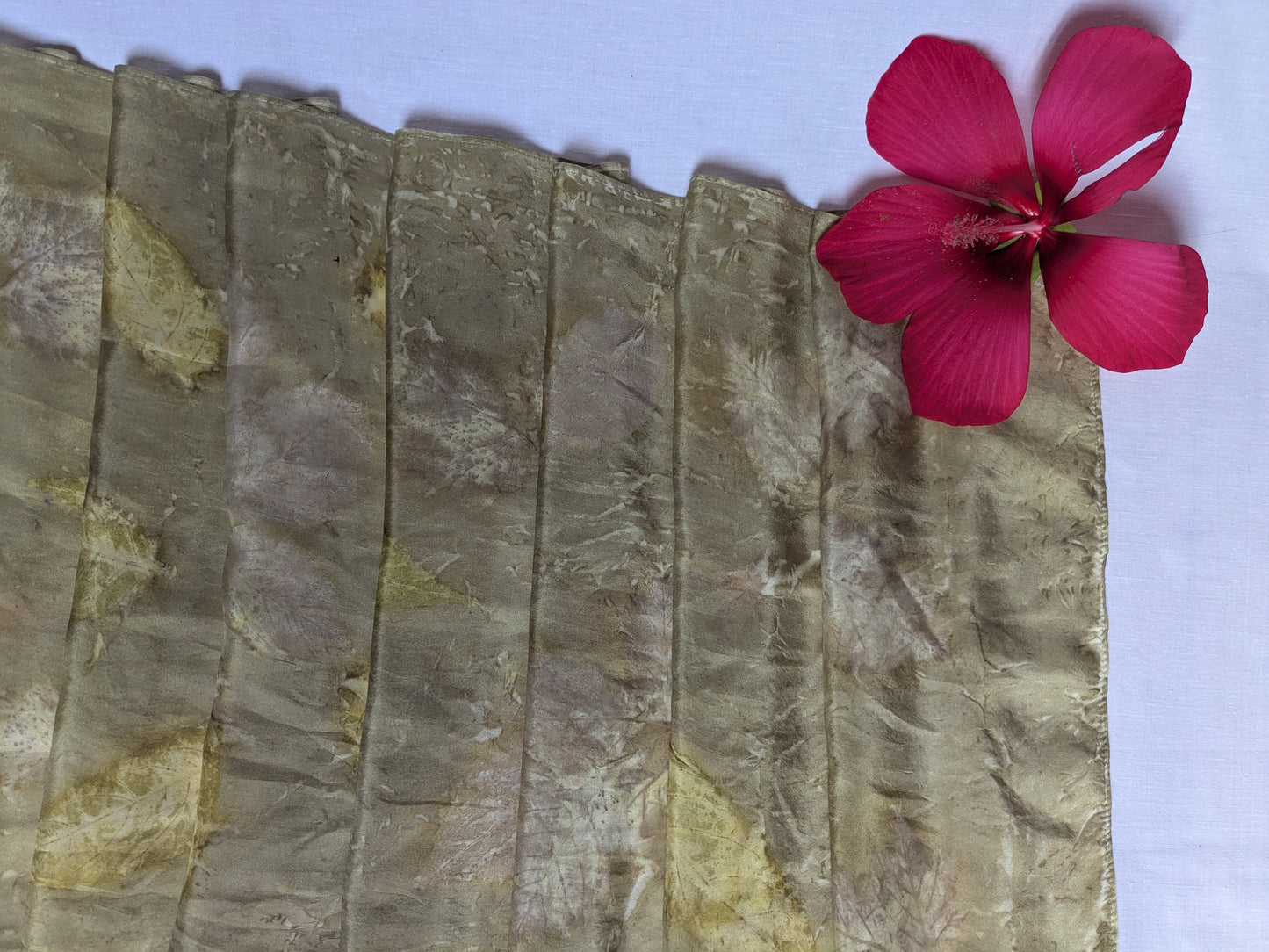Leaf eco print  and pomegranate dyed natural silk scarf