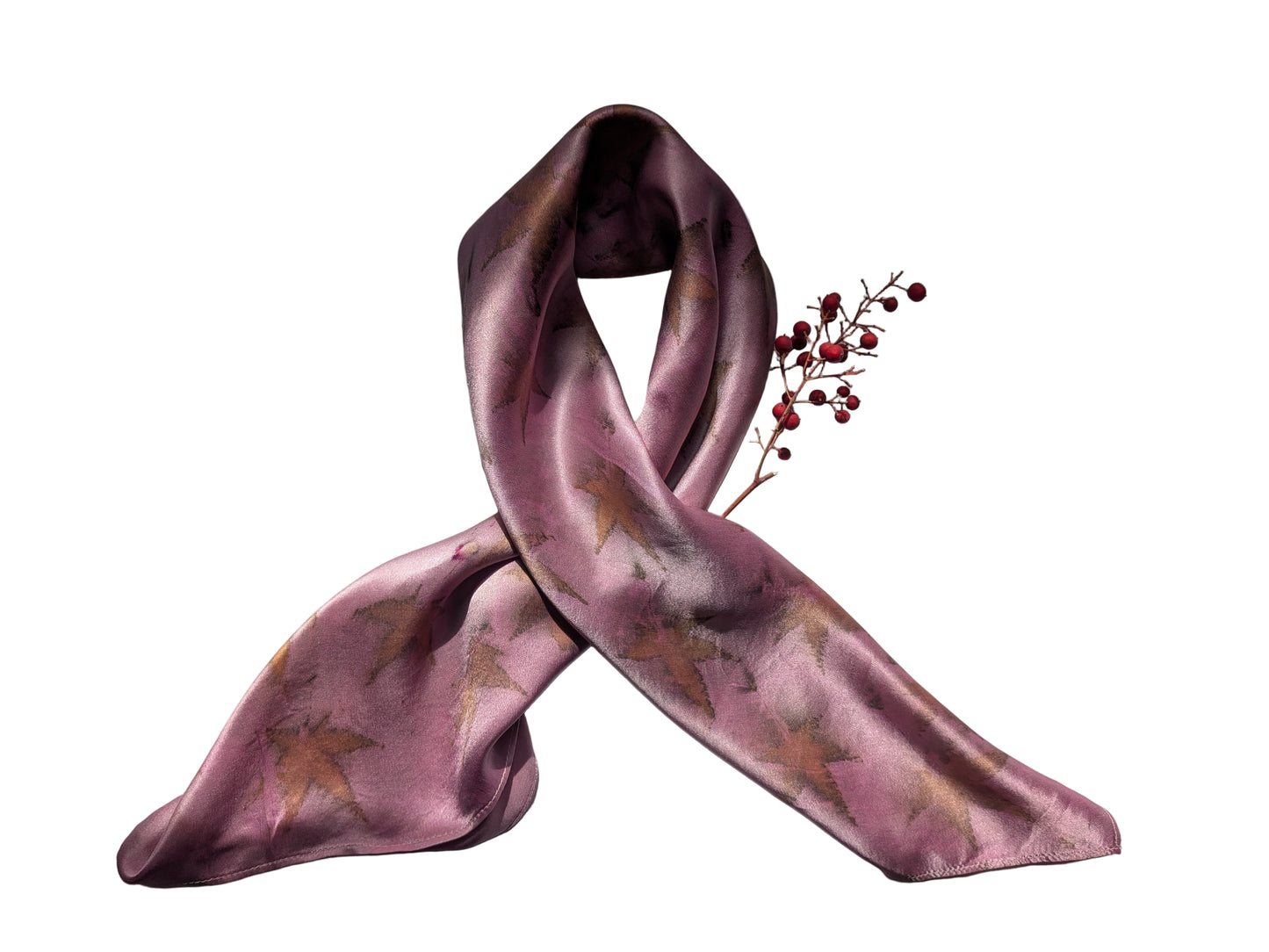 Maple leaves eco print natural silk scarf