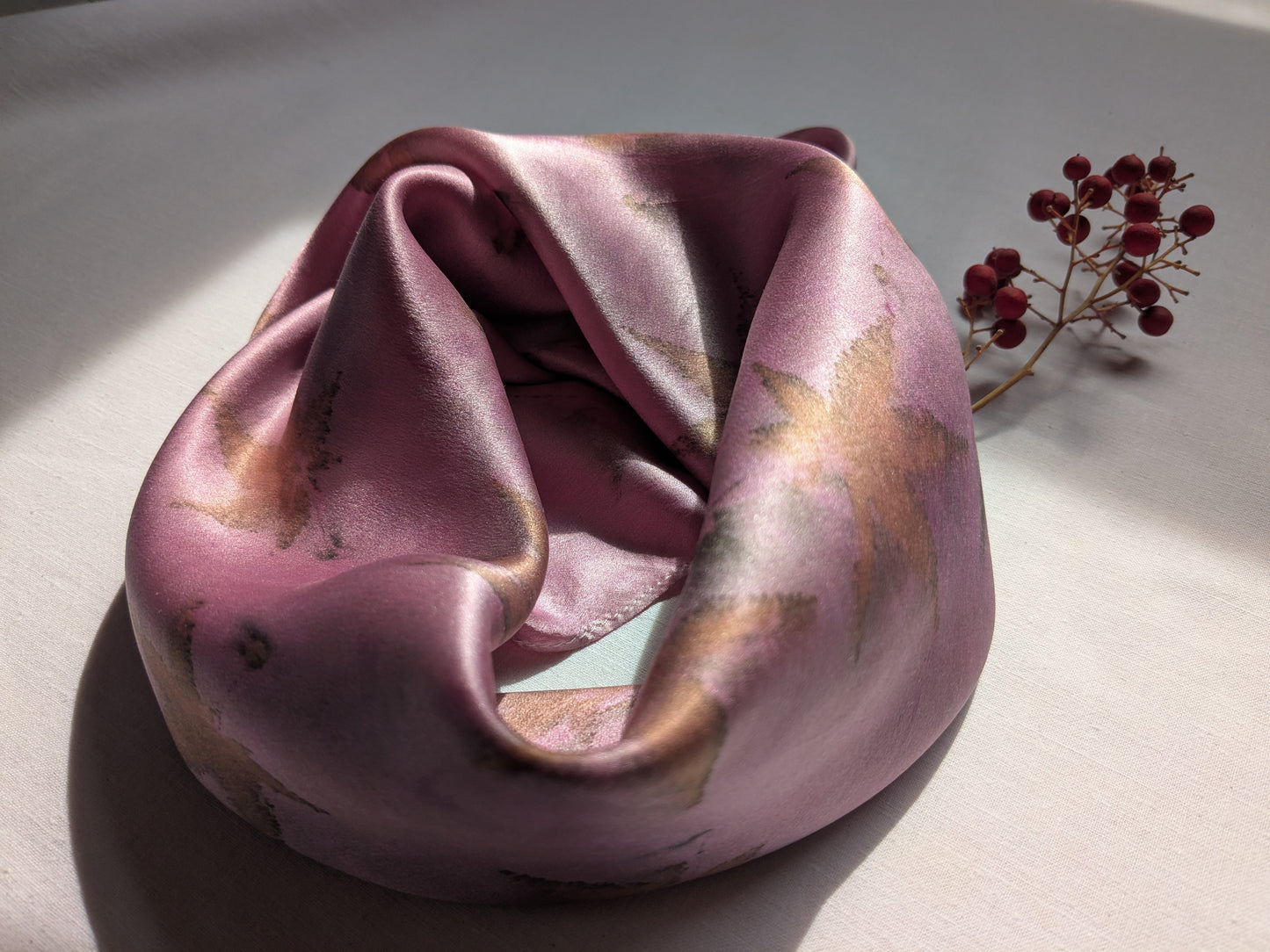 Maple leaves eco print natural silk scarf