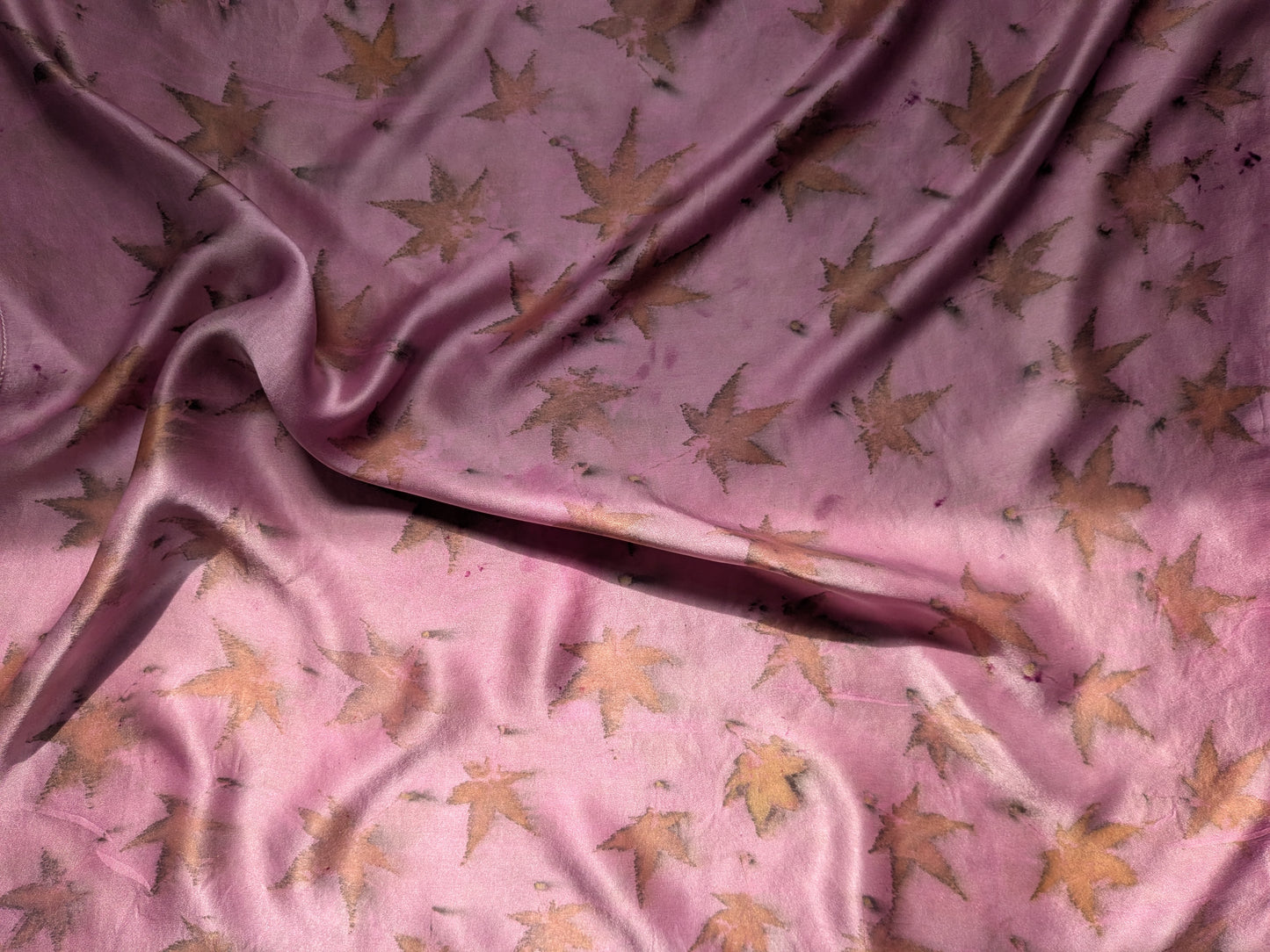 Maple leaves eco print natural silk scarf