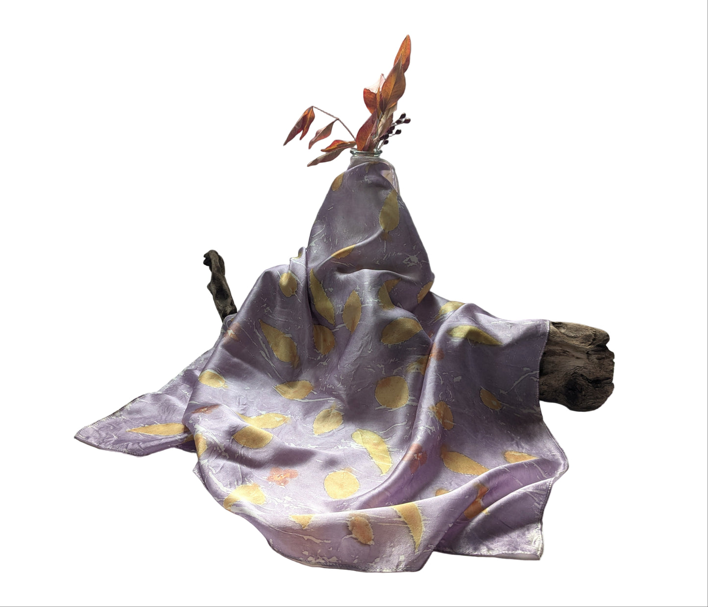 Eucalyptus leaves eco print purple natural silk scarf