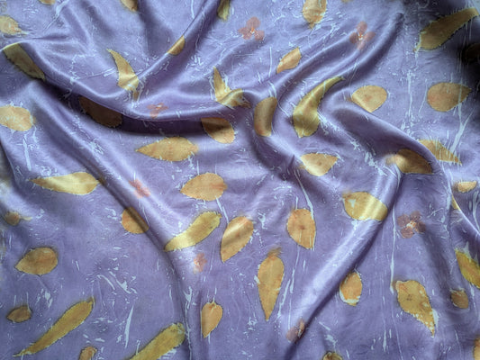 Eucalyptus leaves eco print purple natural silk scarf