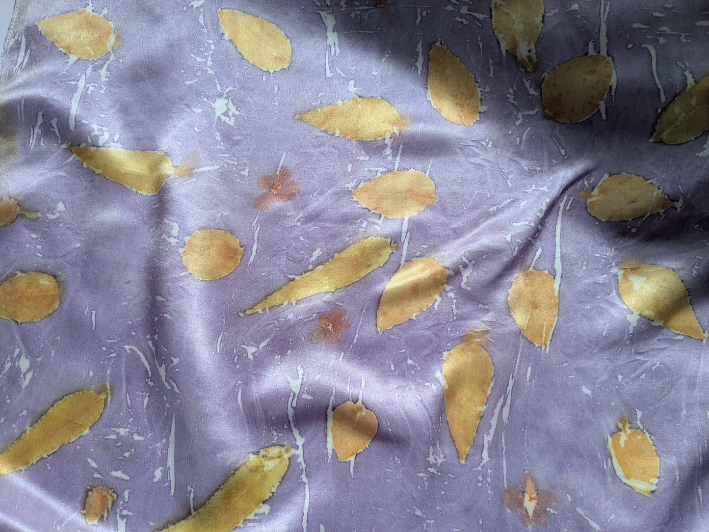Eucalyptus leaves eco print purple natural silk scarf