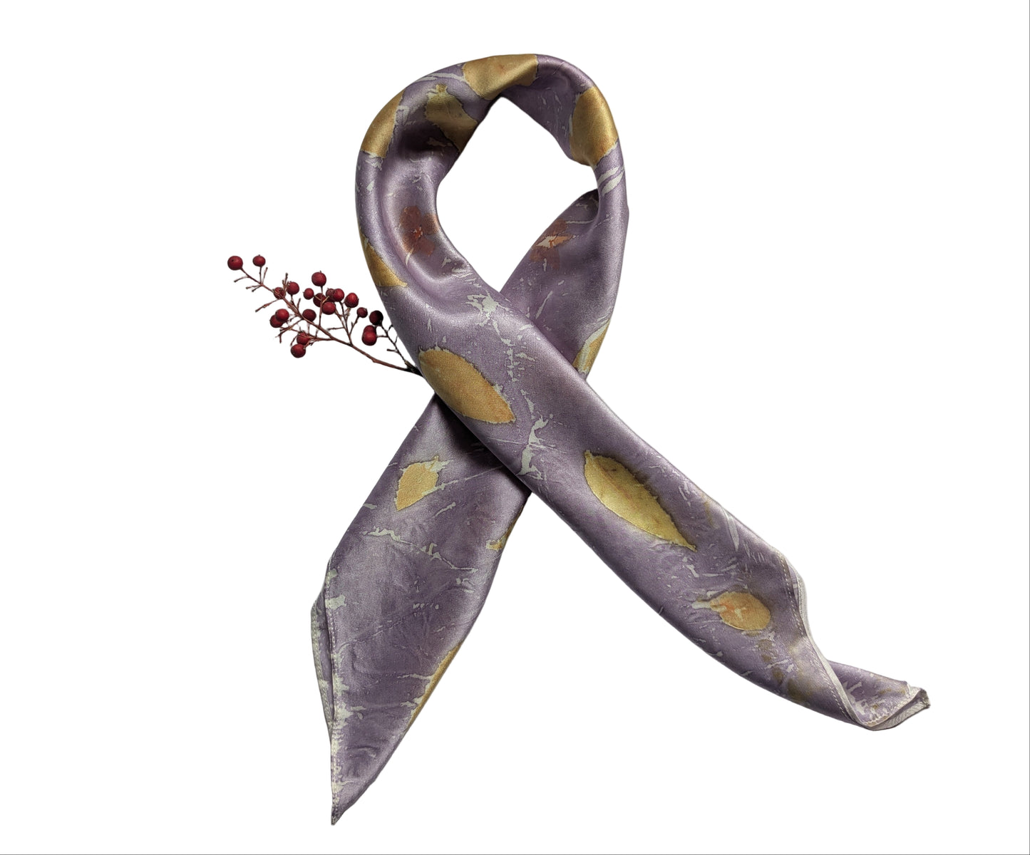 Eucalyptus leaves eco print purple natural silk scarf