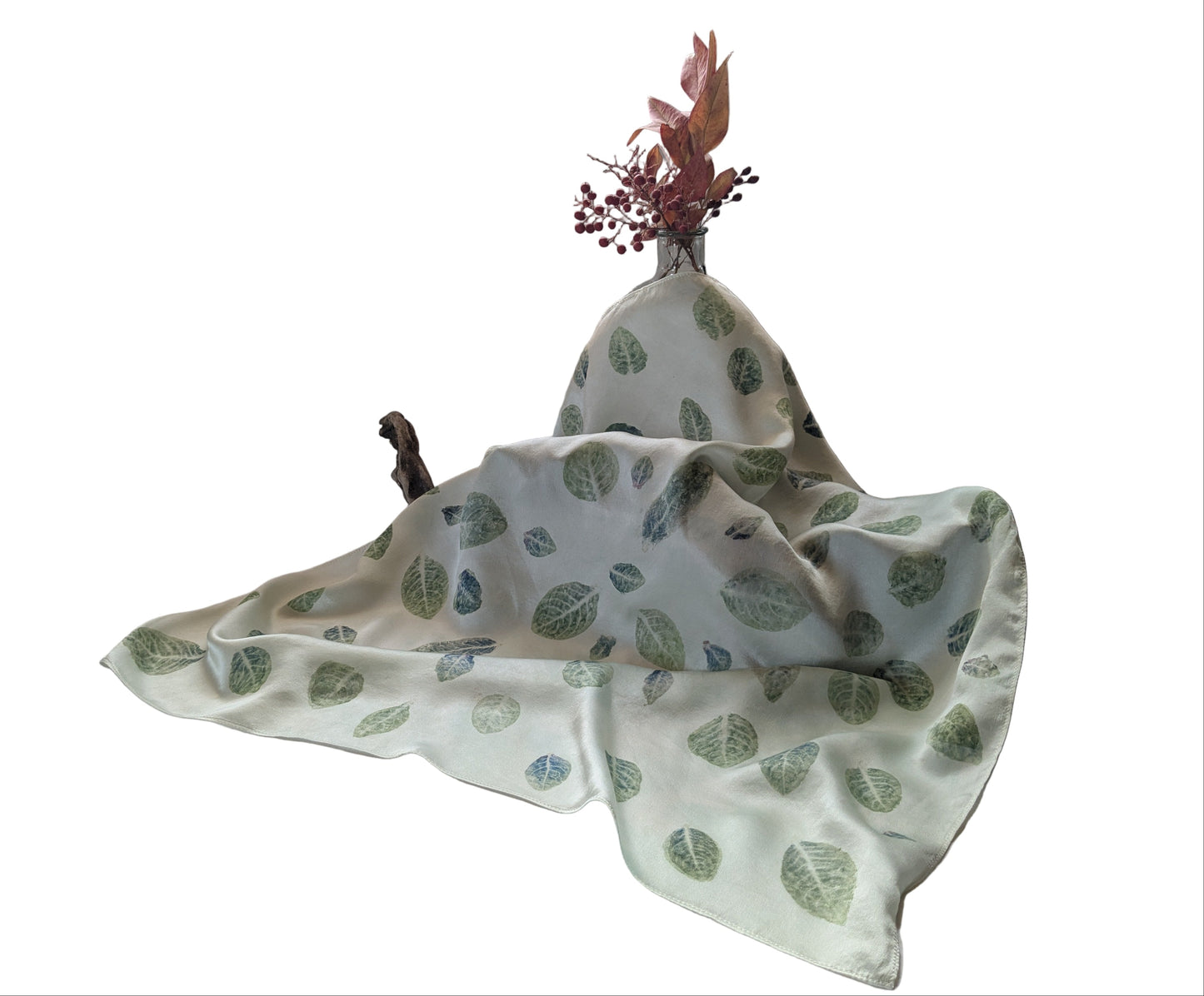 Indigo leaf print natural silk scarf