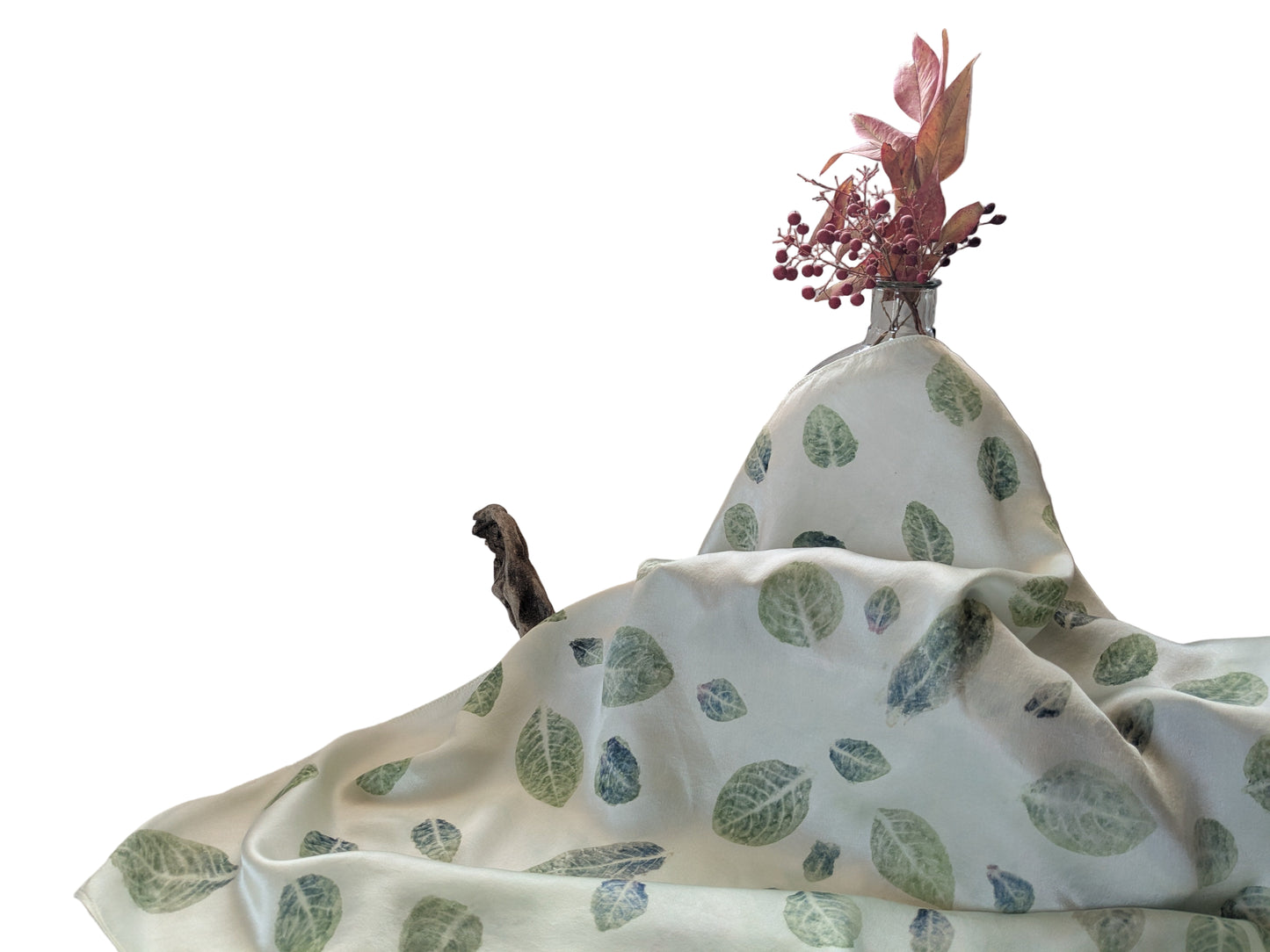 Indigo leaf print natural silk scarf