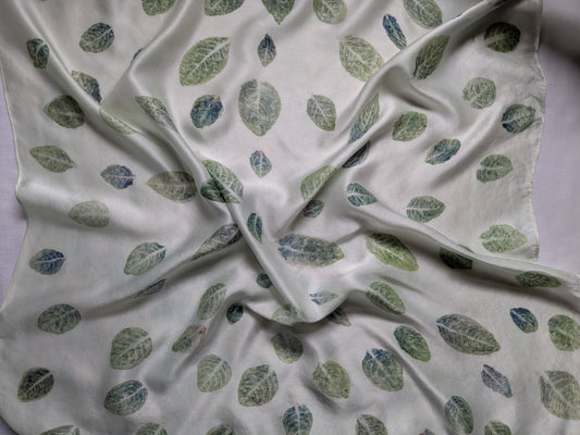 Indigo leaf print natural silk scarf
