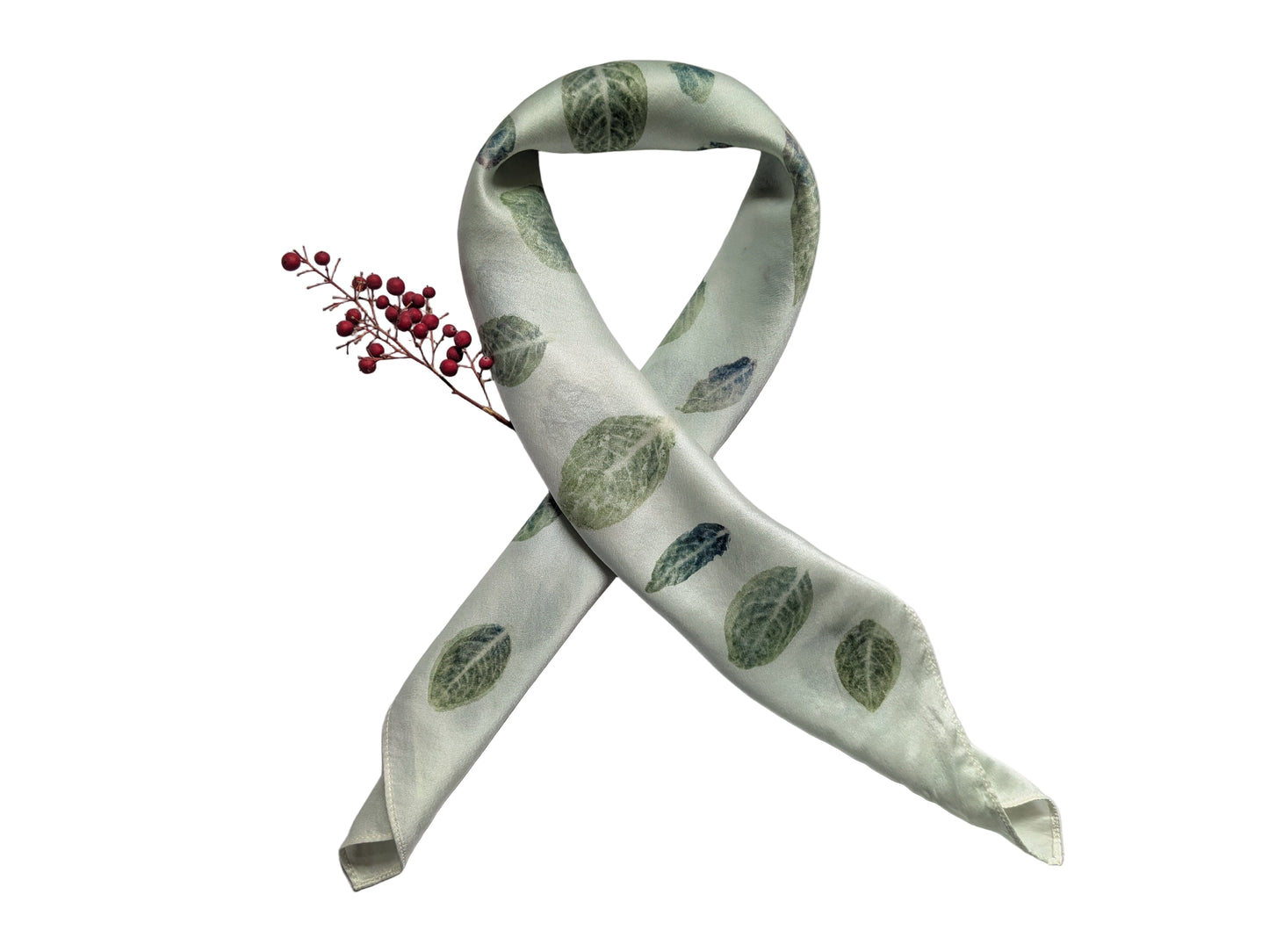 Indigo leaf print natural silk scarf