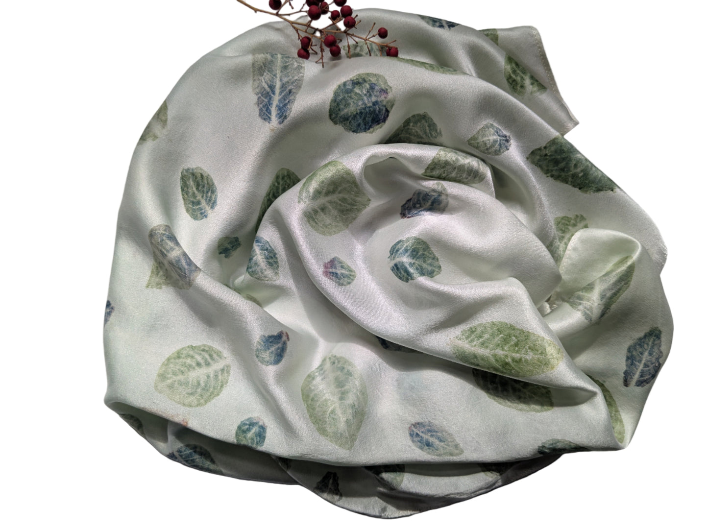 Indigo leaf print natural silk scarf