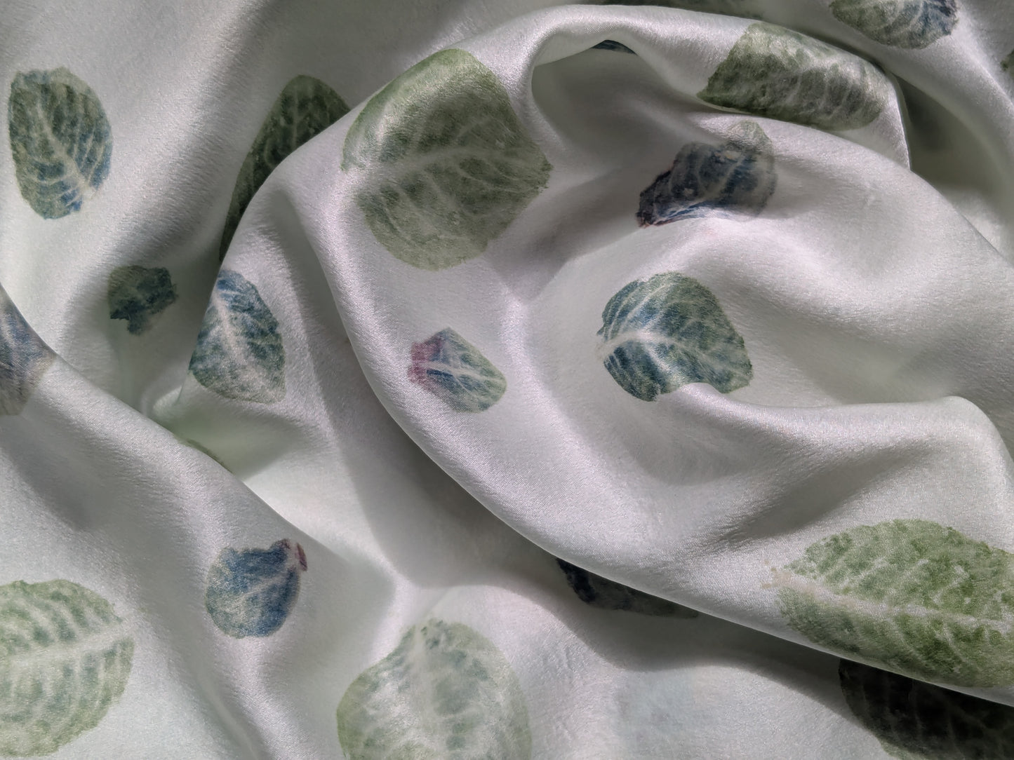 Indigo leaf print natural silk scarf