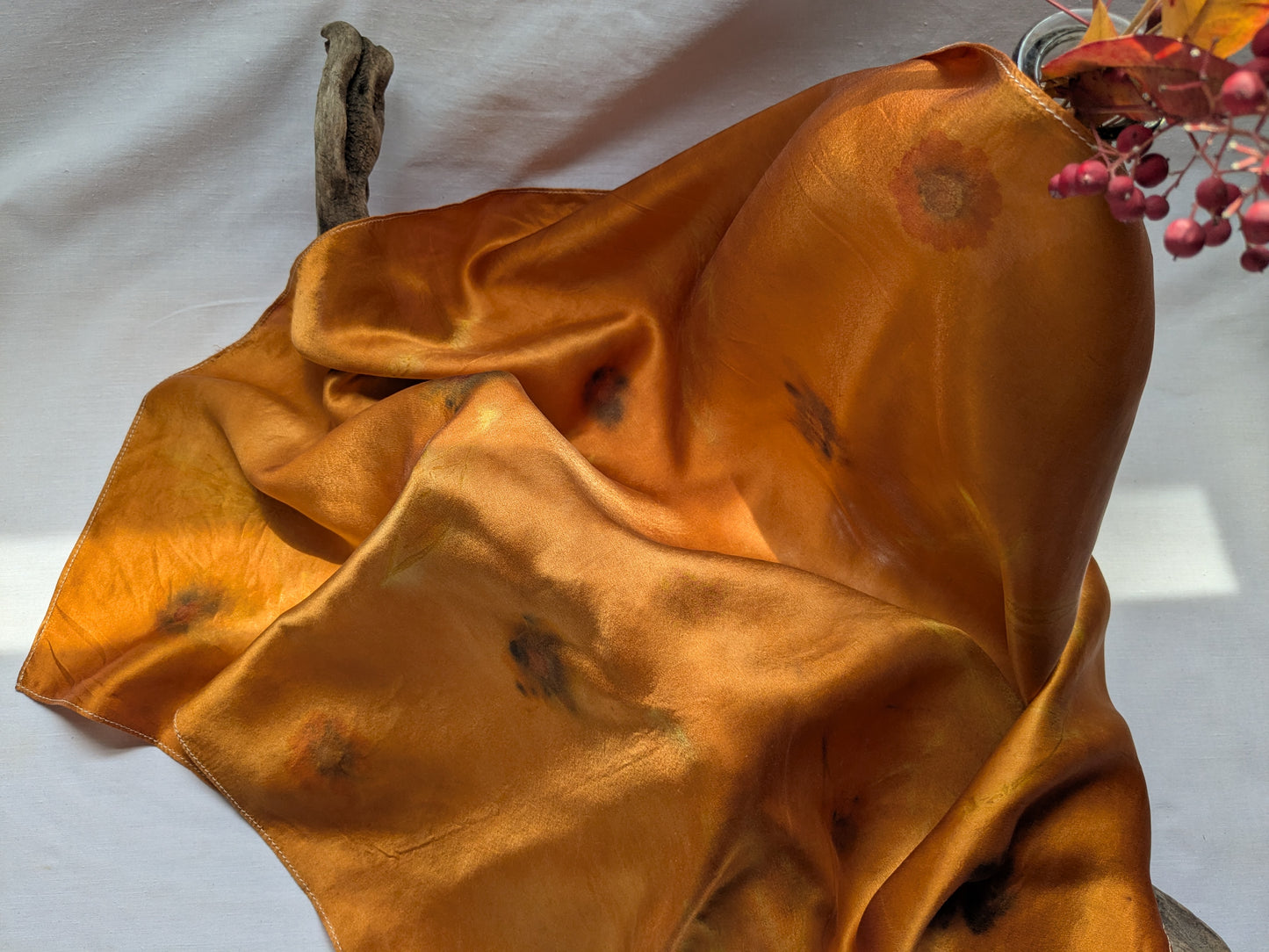 Coreopsis-Dyed & Eco-Printed Silk Scarf