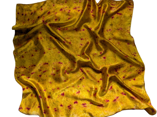 Eco-Dyed marigold Silk Scarf with cochineal dots