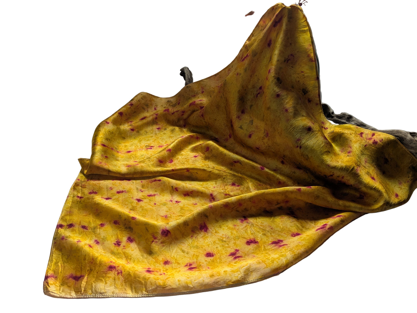 Eco-Dyed marigold Silk Scarf with cochineal dots