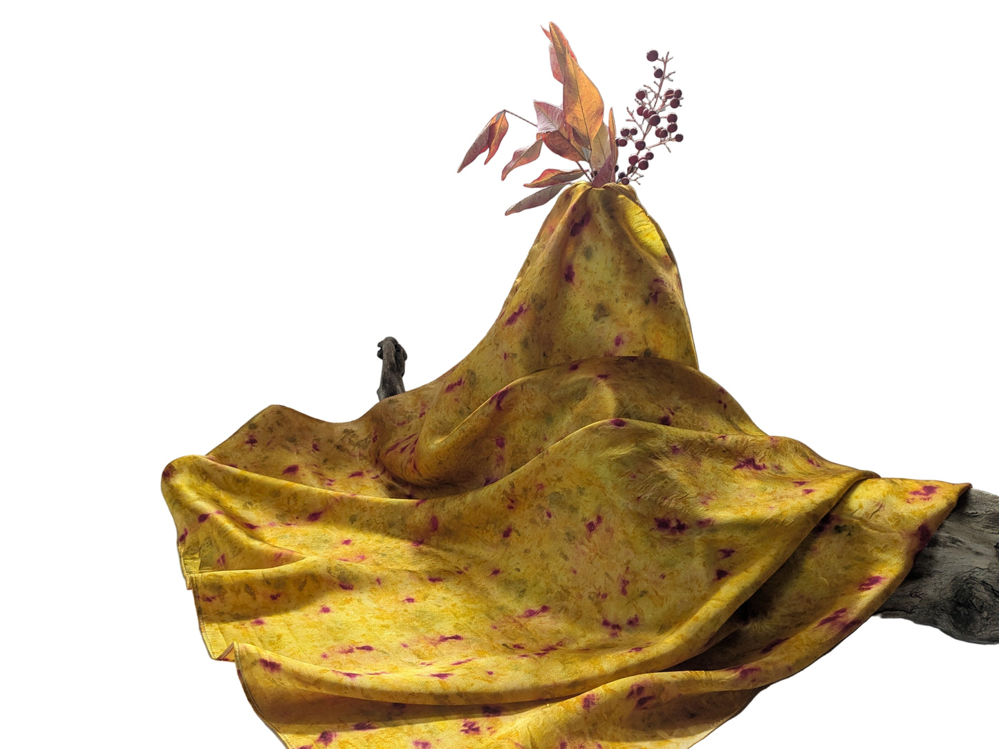 Eco-Dyed marigold Silk Scarf with cochineal dots