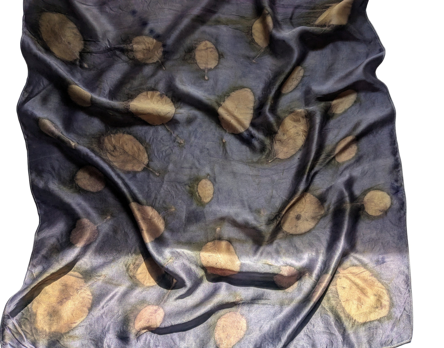 Natural Logwood-Dyed Silk Scarf with smokebush leaves