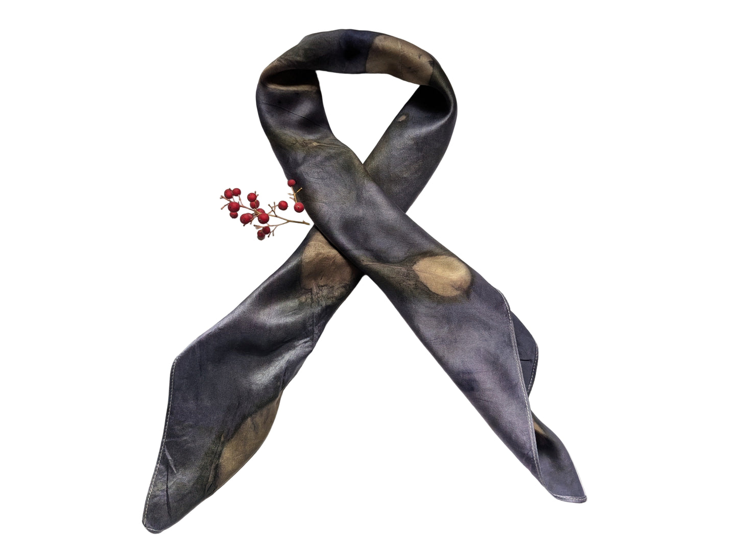 Natural Logwood-Dyed Silk Scarf with smokebush leaves