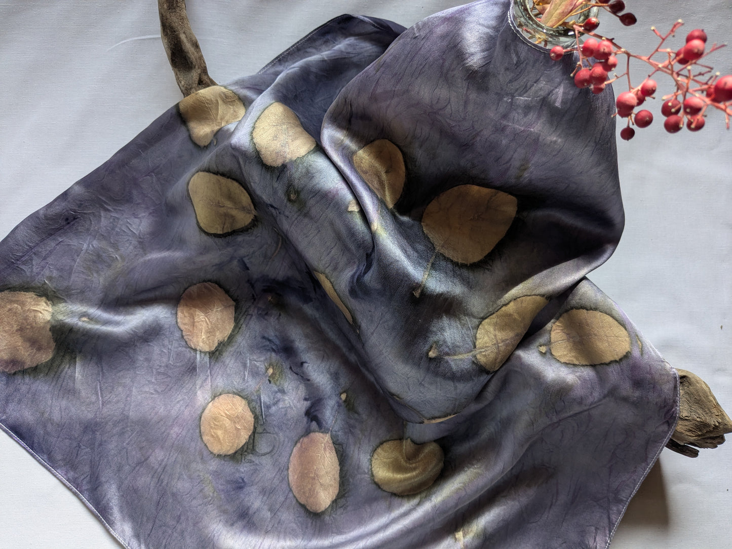 Botanical Silk Scarf – Logwood Dye & smokebush Leaves